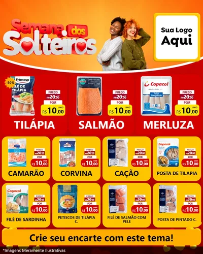 Modelo de Rede Social para Feed Instagram com o tema Semana dos Solteiros para Peixaria