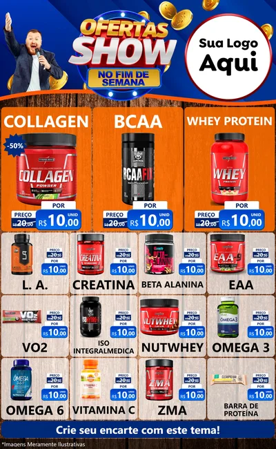 Modelo de Encarte para Encarte Grande com o tema Ofertas Show No Fim De Semana para Suplementos alimentares