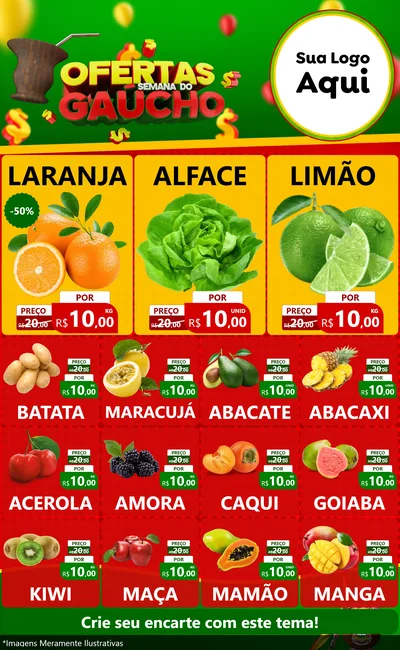 Modelo de Encarte para Encarte Grande com o tema Ofertas Semana Do Gaúcho para Hortifrúti
