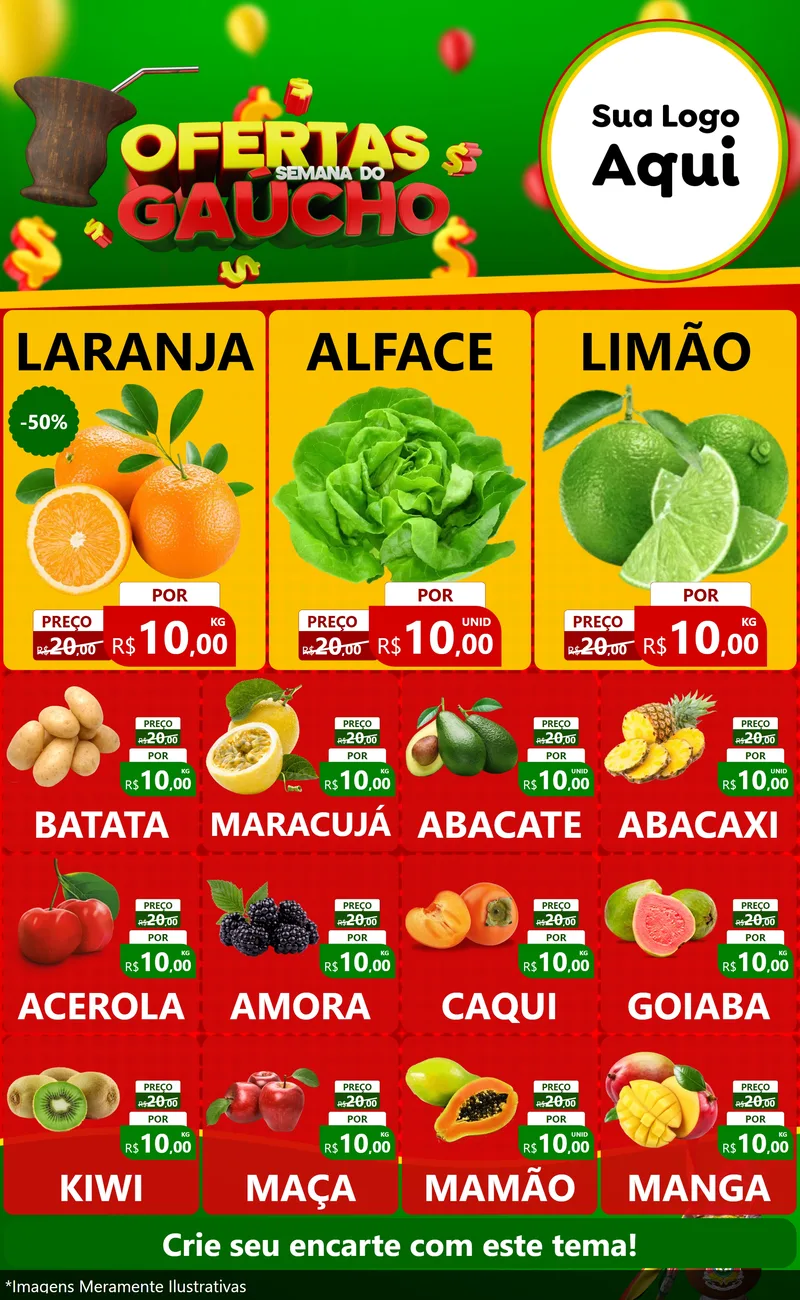Modelo de Encarte para Encarte Grande com o tema Ofertas Semana Do Gaúcho para Hortifrúti