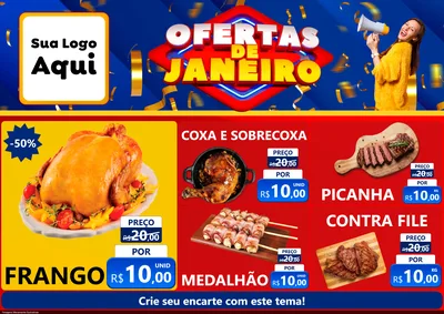 Modelo de Encarte para Encarte A4 Horizontal com o tema Ofertas de Janeiro para Assados