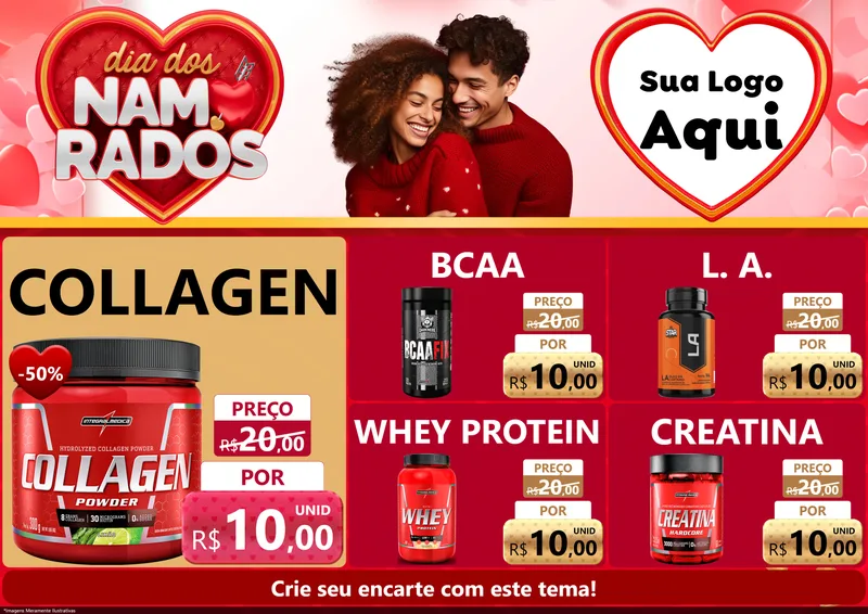 Modelo de Encarte para Encarte A4 Horizontal com o tema Dia dos Namorados para Suplementos alimentares