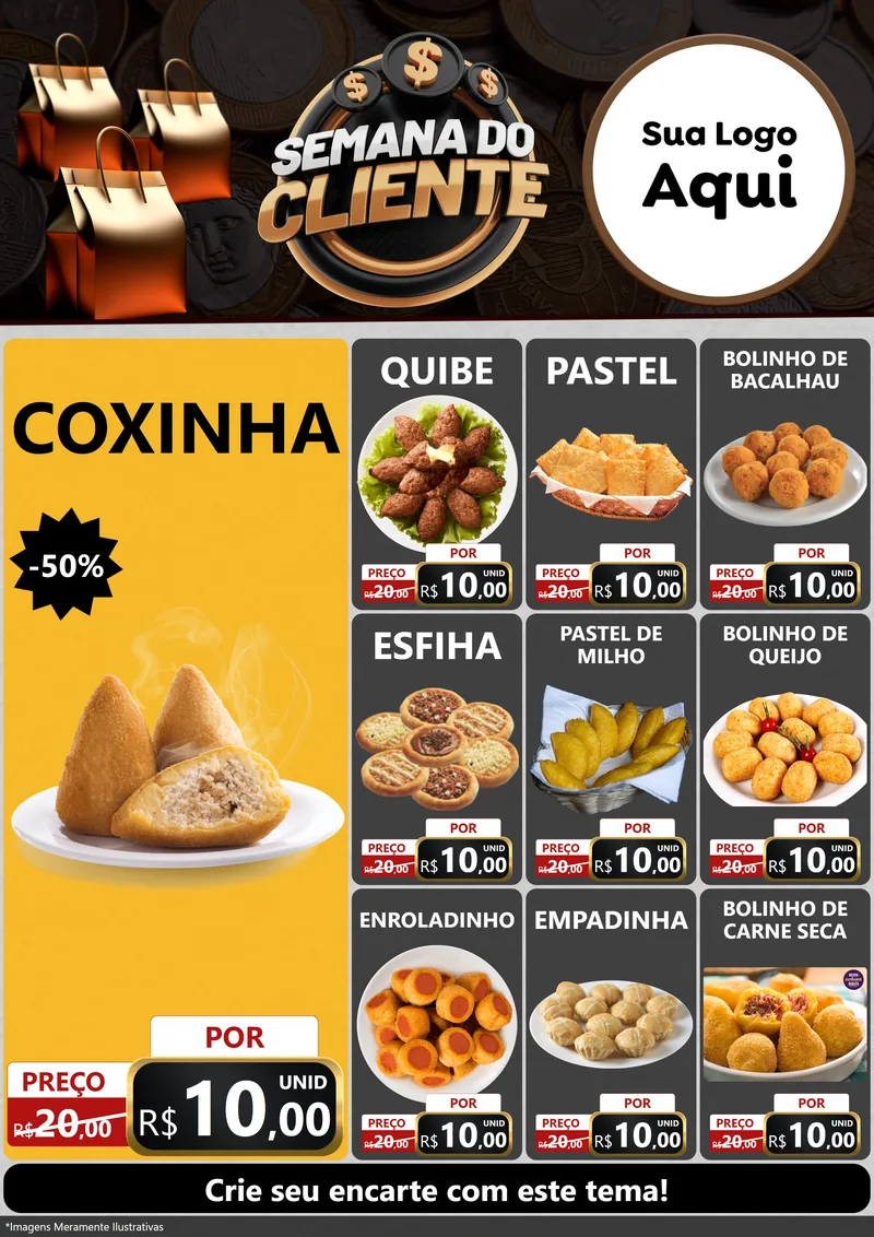 Modelo de Encarte para Encarte A4 Vertical com o tema Semana do Cliente para Salgadaria
