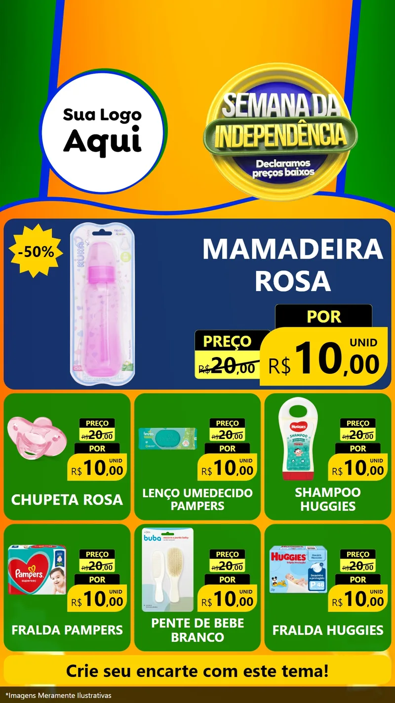 Modelo de Rede Social para Stories com o tema Semana da Independência Declaramos Preços Baixos para Bebês
