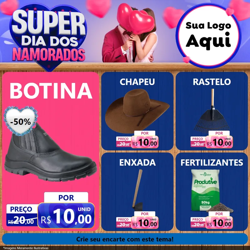 Modelo de Rede Social para Feed Facebook com o tema Super Dia dos Namorados para Agropecuária