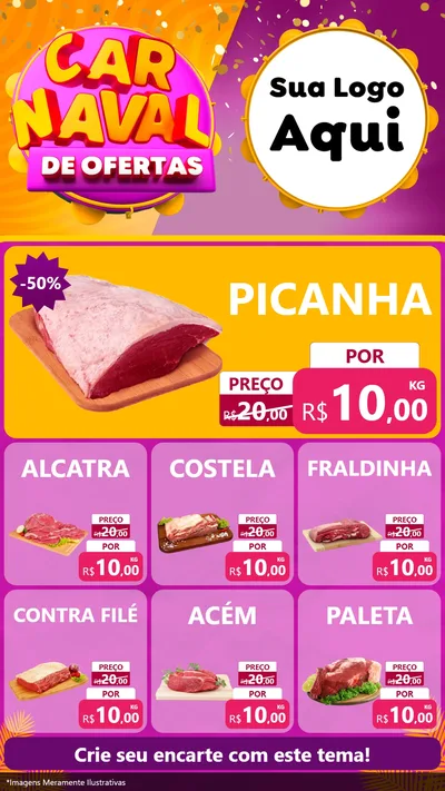 Modelo de Rede Social para Stories com o tema Carnaval de Ofertas para Açougue