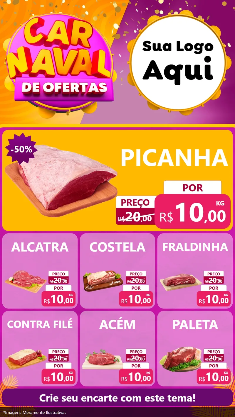Modelo de Rede Social para Stories com o tema Carnaval de Ofertas para Açougue
