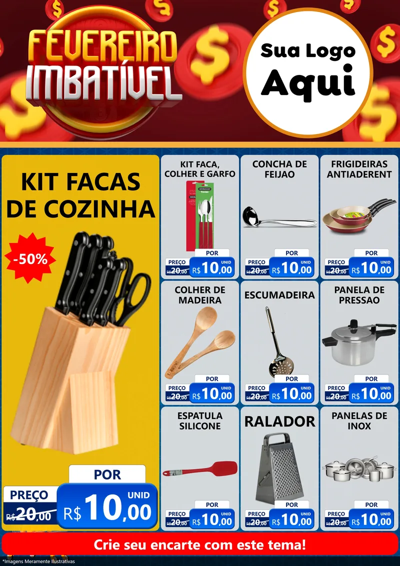 Modelo de Encarte para Encarte A4 Vertical com o tema Fevereiro Imbatível para Utilidades Domésticas