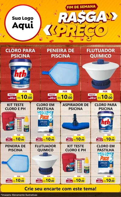 Modelo de Encarte para Encarte Grande com o tema Fim de Semana Rasga Preços para Produtos para Piscina