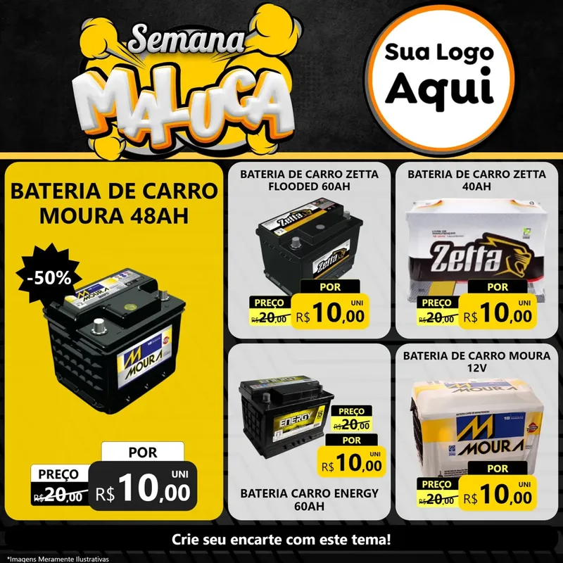 Modelo de Rede Social para Feed Facebook com o tema Semana Maluca para Baterias Elétricas
