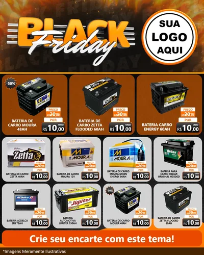 Modelo de Rede Social para Feed Instagram com o tema Black Friday para Baterias Elétricas