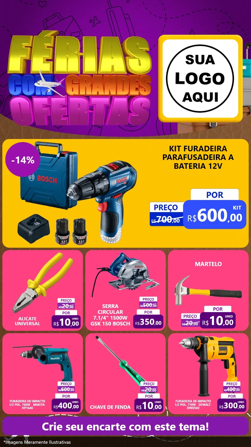 Modelo de Rede Social para Stories com o tema Férias com Grandes Ofertas para Maquinas e Ferramentas