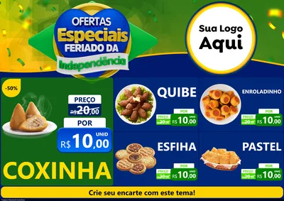 Modelo de Encarte para Encarte A4 Horizontal com o tema Ofertas Especiais Feriado da Independência para Salgadaria
