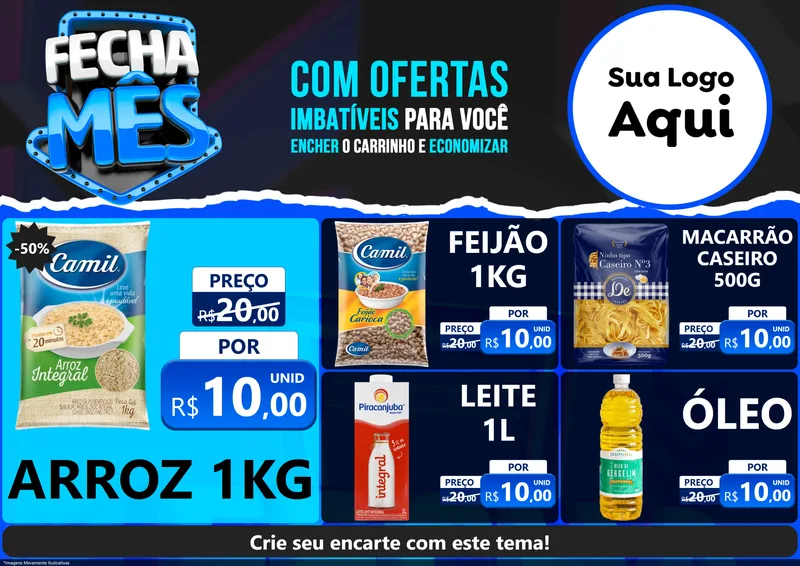 Modelo de Encarte para Encarte A4 Horizontal com o tema Fecha Mês para Supermercado