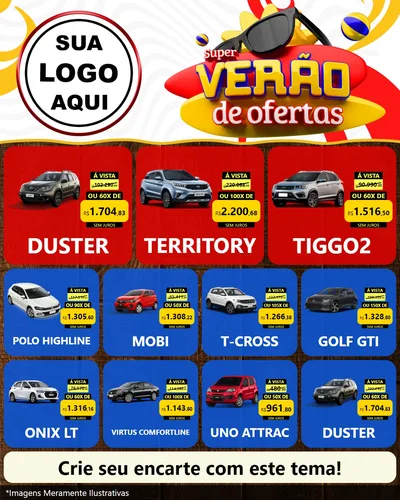 Modelo de Rede Social para Feed Instagram com o tema Super Verão de Ofertas para Concessionaria de Carros