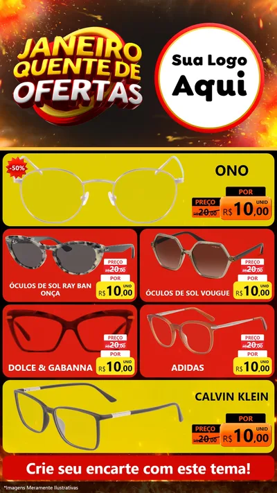 Modelo de TV para TV Vertical com o tema Janeiro Quente de Ofertas para Óticas