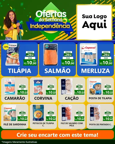 Modelo de Rede Social para Feed Instagram com o tema Ofertas da Semana da Independência para Peixaria