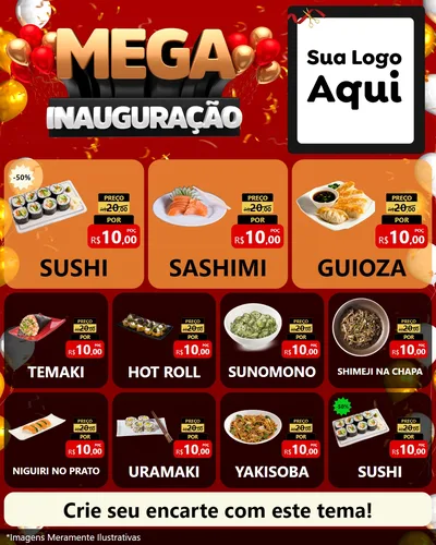Modelo de Rede Social para Feed Instagram com o tema Mega Inauguração para Comida japonesa