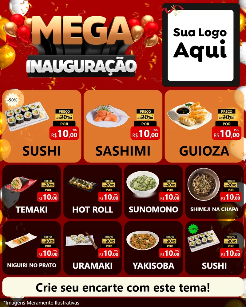 Modelo de Rede Social para Feed Instagram com o tema Mega Inauguração para Comida japonesa