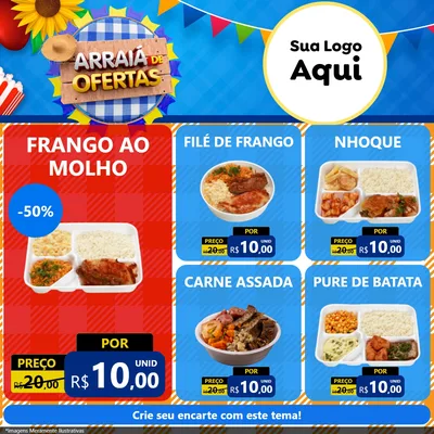 Modelo de Rede Social para Feed Facebook com o tema Arraiá de Ofertas para Restaurante
