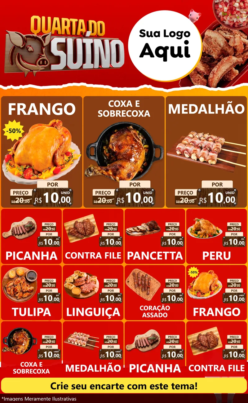 Modelo de Encarte para Encarte Grande com o tema Quarta do Suíno para Assados