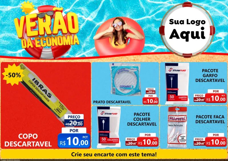 Modelo de Encarte para Encarte A4 Horizontal com o tema Verão da Economia para Embalagens
