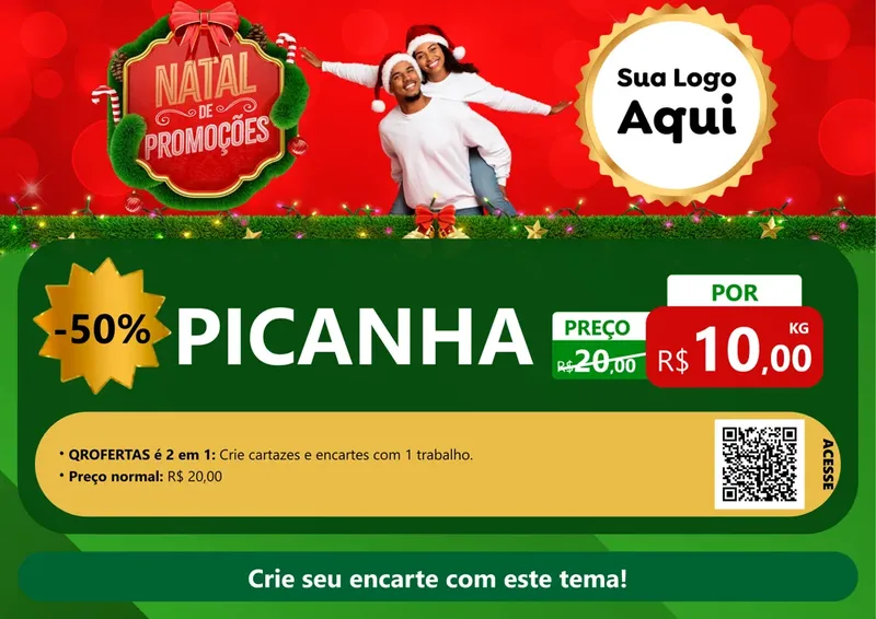 Modelo de Cartaz para Cartaz A4 Horizontal com o tema Natal de Promoções para Açougue