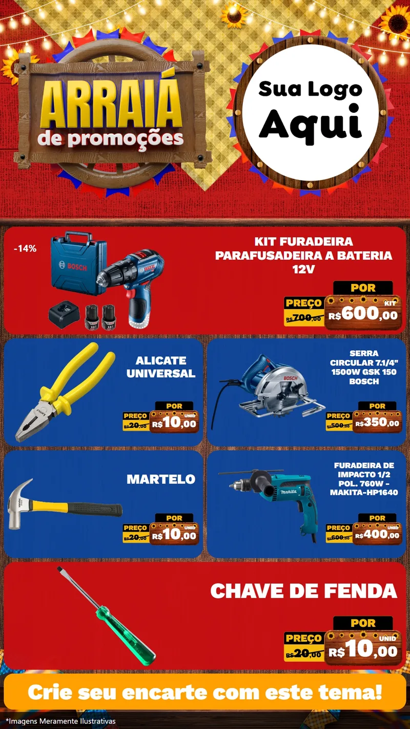 Modelo de TV para TV Vertical com o tema Arraiá de Promoções para Maquinas e Ferramentas