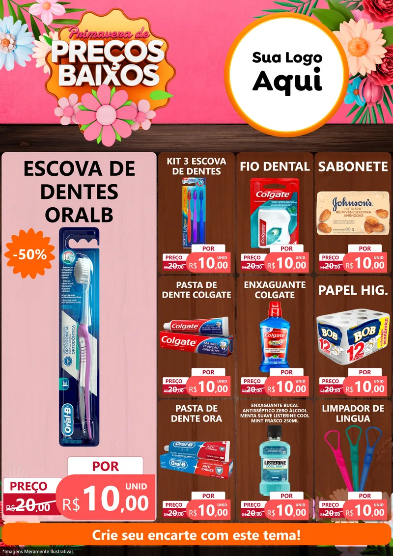 Modelo de Encarte para Encarte A4 Vertical com o tema Primavera de Preços Baixos para Higiene Pessoal