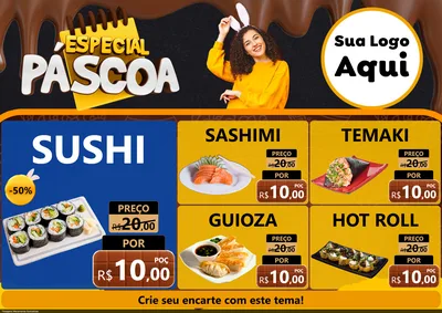 Modelo de Encarte para Encarte A4 Horizontal com o tema Especial Páscoa para Comida japonesa