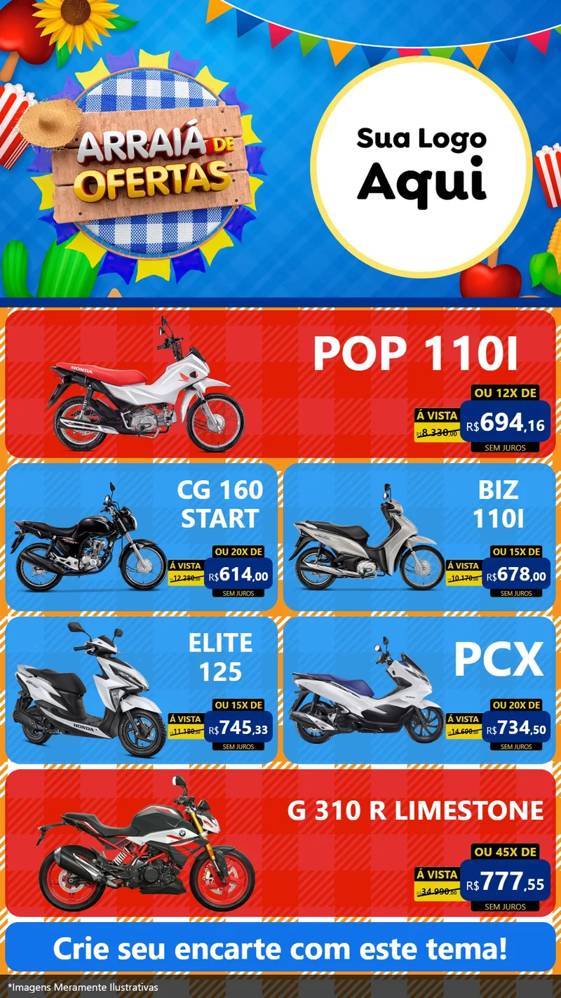 Modelo de TV para TV Vertical com o tema Arraiá de Ofertas para Concessionaria de Motos