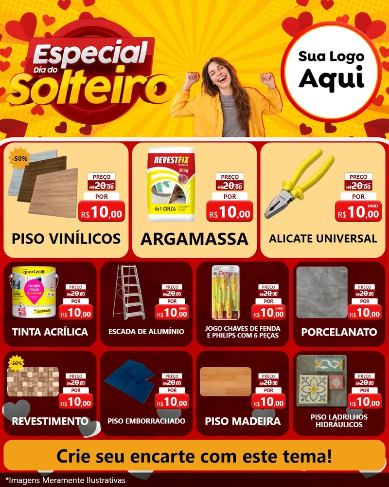 Modelo de Rede Social para Feed Instagram com o tema Especial Dia do Solteiro para Material para Construção