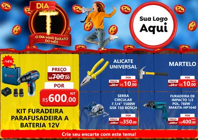 Modelo de Encarte para Encarte A4 Horizontal com o tema Dia T - O Dia Mais Barato Do Mês para Maquinas e Ferramentas