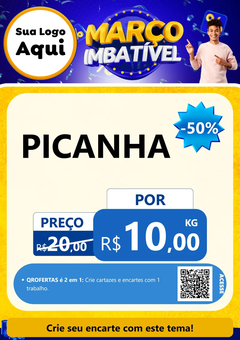 Modelo de Cartaz para Cartaz A4 Vertical com o tema Março Imbatível para Açougue