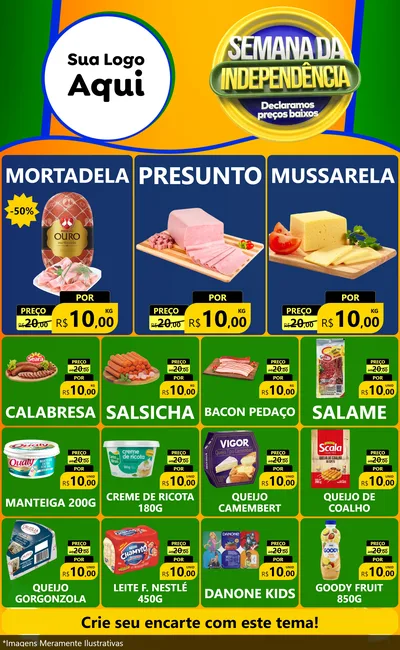 Modelo de Encarte para Encarte Grande com o tema Semana da Independência Declaramos Preços Baixos para Frios e Laticínios
