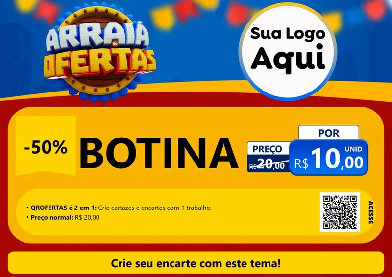 Modelo de Cartaz para Cartaz A4 Horizontal com o tema Arraiá de Ofertas - Junina para Agropecuária