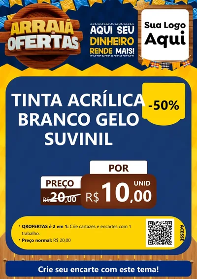 Modelo de Cartaz para Cartaz A4 Vertical com o tema Arraiá de Ofertas - Junina para Tintas e Ferramentas