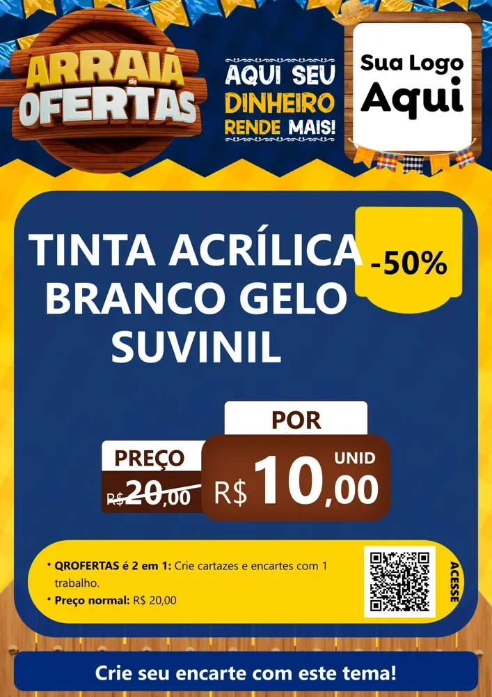 Modelo de Cartaz para Cartaz A4 Vertical com o tema Arraiá de Ofertas - Junina para Tintas e Ferramentas