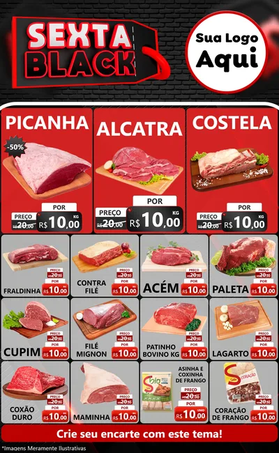 Modelo de Encarte para Encarte Grande com o tema Sexta Black para Açougue