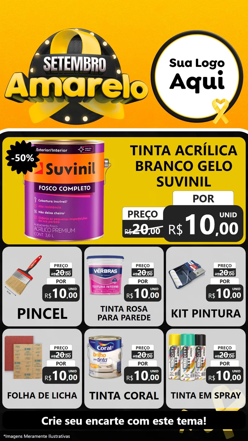 Modelo de Rede Social para Stories com o tema Setembro Amarelo para Tintas e Ferramentas