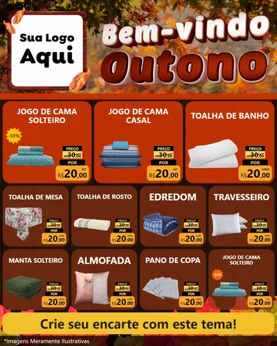 Modelo de Rede Social para Feed Instagram com o tema Bem-vindo Outono para Cama, Mesa e Banho