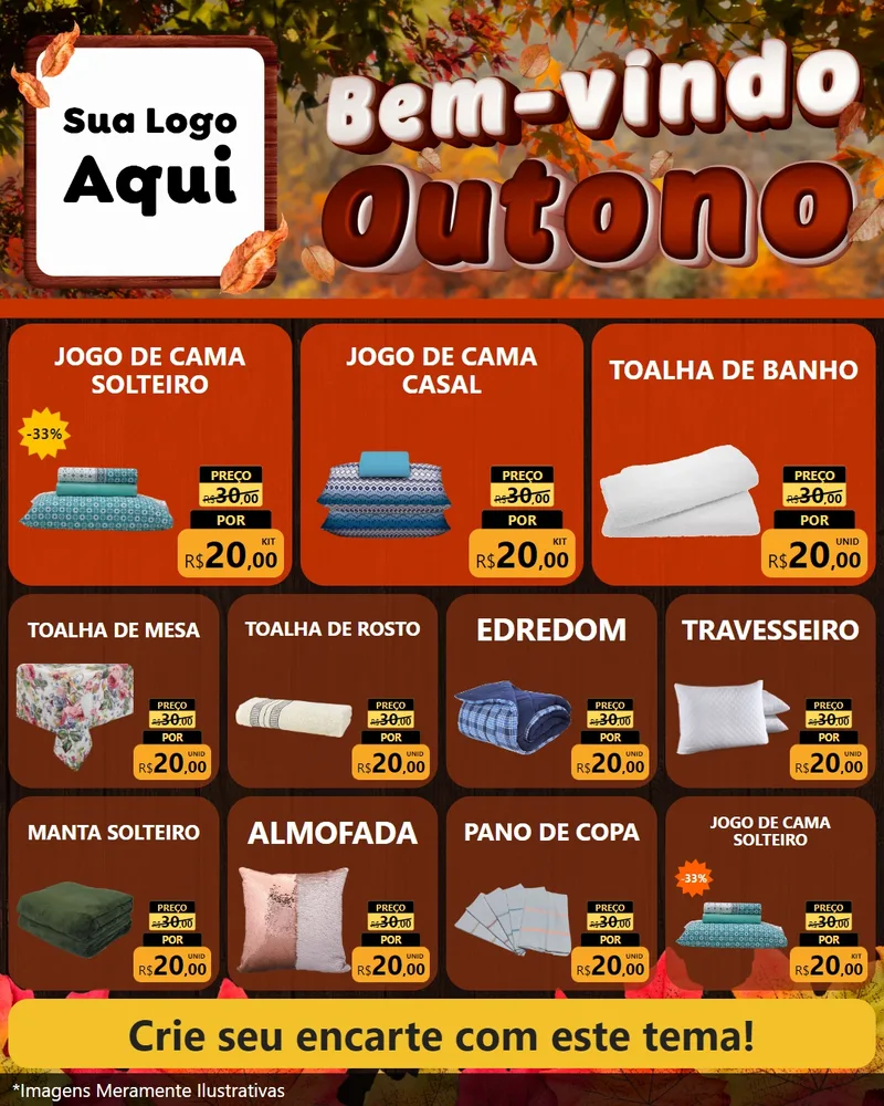 Modelo de Rede Social para Feed Instagram com o tema Bem-vindo Outono para Cama, Mesa e Banho
