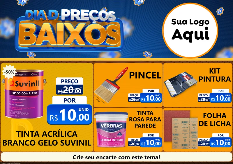 Modelo de Encarte para Encarte A4 Horizontal com o tema Dia D Preço Baixo para Tintas e Ferramentas