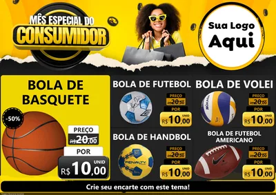 Modelo de Encarte para Encarte A4 Horizontal com o tema Mês Especial do Consumidor para Artigos Esportivos