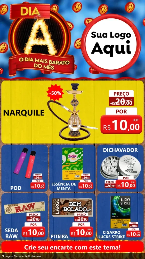 Modelo de Rede Social para Stories com o tema Dia A - O Dia Mais Barato Do Mês para Tabacaria