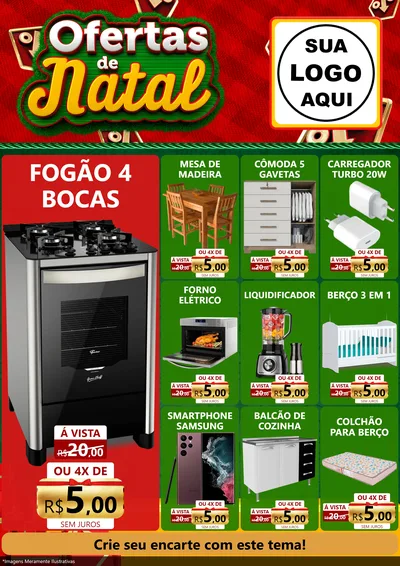 Modelo de Encarte para Encarte A4 Vertical com o tema Ofertas de Natal para Móveis e Eletro