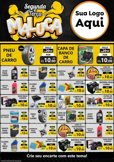Modelo de Encarte para Encarte A4 Vertical com o tema Segunda e Terça Maluca para Auto peças