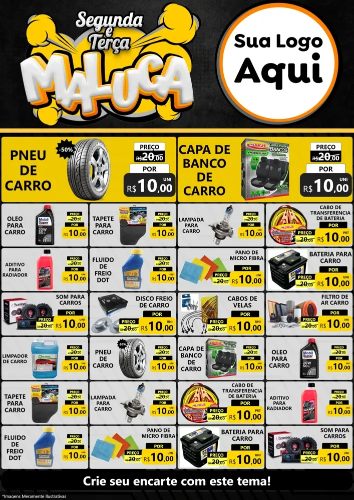 Modelo de Encarte para Encarte A4 Vertical com o tema Segunda e Terça Maluca para Auto peças