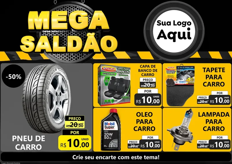 Modelo de Encarte para Encarte A4 Horizontal com o tema Mega Saldão para Auto peças