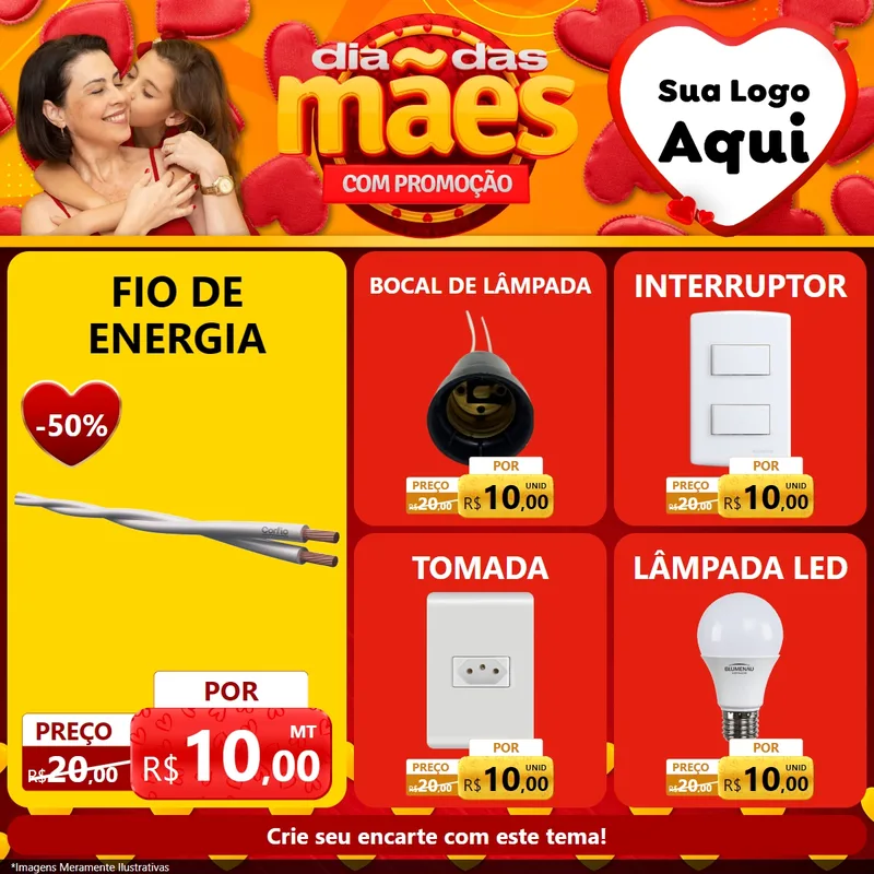 Modelo de Rede Social para Feed Facebook com o tema Dia das Mães com Promoção para Materiais Elétricos